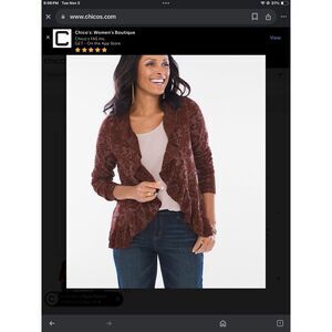Chico's‎ Patterned Burnout Open Front Open Cardigan Mahogany  Size 3 (XL 16) NWT